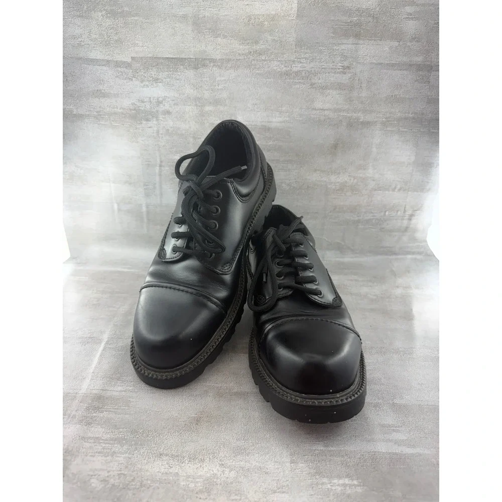 Skechers 4147 Black Leather Cap Toe Oxford Work Shoes Men 9 Slip Resistant Lug